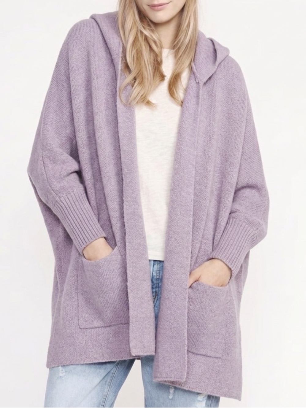 Look by M | Lavender Purple Oversized Hooded Pocket Cape Shrug NWT